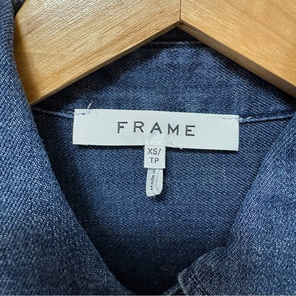 FRAME Ruffle Tux Denim Shirt In Blue Size XS - Picture 9 of 10
